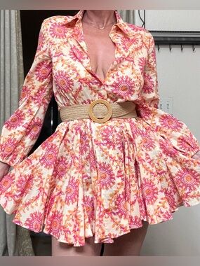 Zara Cream Pink Orange Floral Mini Dress